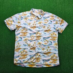 Hurley Shirt‎ Mens XL Blue Floral Button Up Short Sleeve Hawaiian Beach Classic